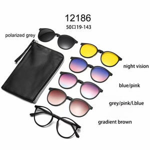 YIMARUILI Ultra-light Fashion 1+5 Magnetic Clip TR90 Round Retro Square Optical Prescription Eyeglasses Frame For Men and Women
