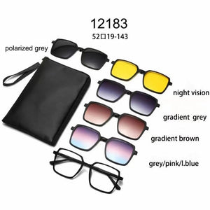 YIMARUILI Ultra-light Fashion 1+5 Magnetic Clip TR90 Round Retro Square Optical Prescription Eyeglasses Frame For Men and Women