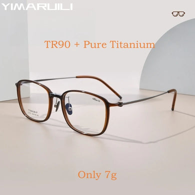 YIMARUILI Ultra-light TR90 Eyewear Men Pure Titanium Decoration Retro Round Optical Prescription Eyeglasses Frame Women
