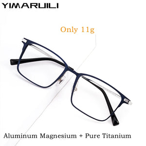 YIMARUILI Ultralight Business Aluminum-Magnesium Pure Titanium Glasses Frame Optical Prescription Eyeglasses Frame Men 5051