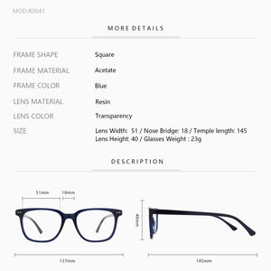 ZENOTTIC   Square Optical Glasses Frame Unisex Classical Eyewear Non-Prescription Clear Lens Acetate Eyeglasses R0041