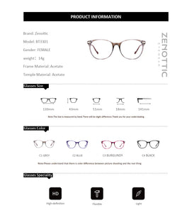 ZENOTTIC  Metal Vintage Acetate Square Optical Glasses Frame Men Eyeglasses Women Spectacle BT3301