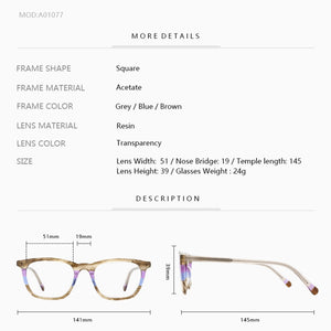 ZENOTTIC Design  Optical Glasses Frame for Unsiex Acetate Classic Square Printing Eyewear Non-Prescription Eyeglasses A01077