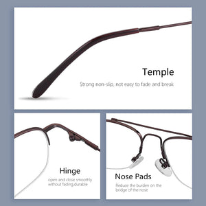 ZENOTTIC Men Classic Pilot Half-rim Glasses Frame Women Memory Metal Flexible Optical Spectacles Myopia Prescription Eyeglasses