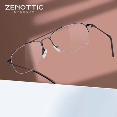 ZENOTTIC Men Classic Pilot Half-rim Glasses Frame Women Memory Metal Flexible Optical Spectacles Myopia Prescription Eyeglasses