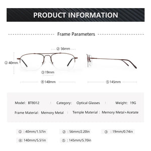 ZENOTTIC Men Classic Pilot Half-rim Glasses Frame Women Memory Metal Flexible Optical Spectacles Myopia Prescription Eyeglasses