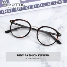 Load image into Gallery viewer, ZENOTTIC Vintage Acetate Round Glasses Frame Retro Full Rim Pattern Eyeglasses Frames Brand Designer Myopia Optical Spectacle