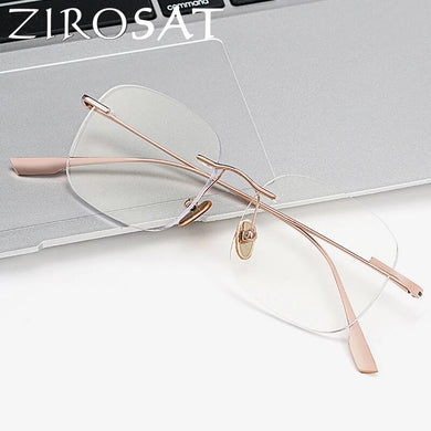 ZIROSAT 1135 Pure Titanium Glasses Frame    Men or Women Rimless Prescription Square Eyeglasses Anti-blue Ray Eyewear