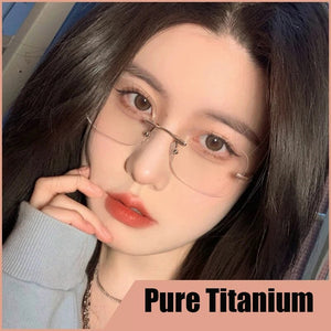 ZIROSAT 1135 Pure Titanium Glasses Frame    Men or Women Rimless Prescription Square Eyeglasses Anti-blue Ray Eyewear