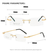 Load image into Gallery viewer, 58127 Titanium Alloy Glasses Frame   Men Rimless Prescription Square Eyeglasses Myopia Optical Eyewear