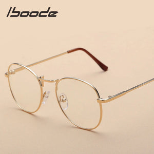 iboode Retro Finished Myopia Glasses Frames Women Vintage Metal Round Nearsighted Glasses Men Black Silver Gold Eyeglasses Lady