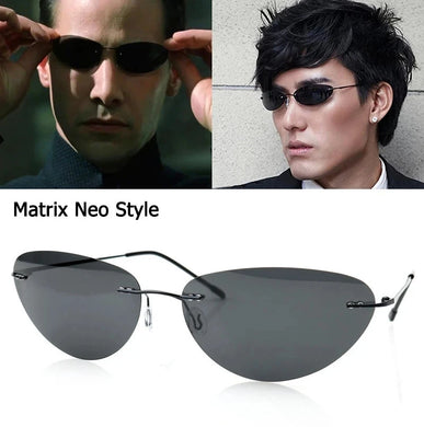 Cool The Matrix Neo Style rimless Polarized Sunglasses women men  Ultralight Driving shades y2k steampun oculos