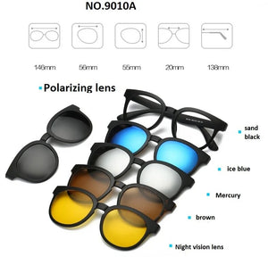 brand 5+1 retro polarized myopia clip sunglasses eyeglasses frame for men women five magnet set mirror eyewear frames male