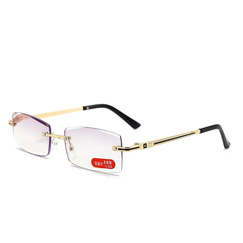 seemfly +1.0 1.5 4.0 Frameless Reading Glasses Men Classic Square Anti Blue Presbyopic Titanium Alloy Business Far sight Eyewear