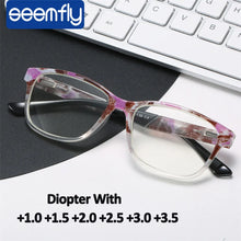 Load image into Gallery viewer, seemfly Floral Anti Blue Blocking Reading Glasses For Women Presbyopic Hyperopia Eyewear With +1.0 +1.5 +2.0 +2.5 +3.0 +3.5