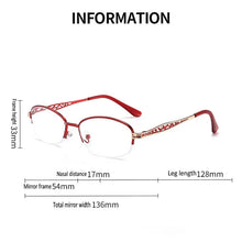 Load image into Gallery viewer, seemfly Red Metal Anti-Blue Light Presbyopia Reading Glasses  Women Diopter +1 +1.5 +2 +2.5 +3 Retro Eyewear Spectacle Female
