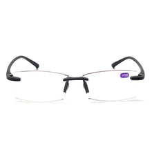 Load image into Gallery viewer, seemfly Retro Anti-blue Light Rimless Reading Glasses Women Men Optical Lens Presbyopic Spectacles With Box +1.0 1.5 2.0 2.5 +4