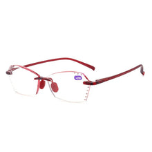 Load image into Gallery viewer, seemfly Retro Anti-blue Light Rimless Reading Glasses Women Men Optical Lens Presbyopic Spectacles With Box +1.0 1.5 2.0 2.5 +4