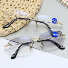 Load image into Gallery viewer, seemfly Rimless Bifocal Reading Glasses Men Women Computer Dual-use Anti Blu Light Eyewear Gray White Optical Lens Hyperoia +1.5