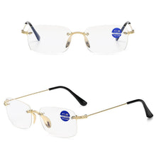 Load image into Gallery viewer, seemfly Rimless Bifocal Reading Glasses Men Women Computer Dual-use Anti Blu Light Eyewear Gray White Optical Lens Hyperoia +1.5