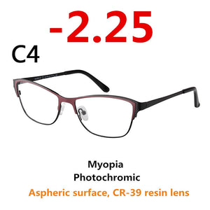 0 -0.50 -0.75 -175 -5.5 -6 Metal frame Photochromic Sunglasses Chameleon Lens Myopia Glasses Women Short-sighted Eyeglasses