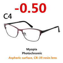 Load image into Gallery viewer, 0 -0.50 -0.75 -175 -5.5 -6 Metal frame Photochromic Sunglasses Chameleon Lens Myopia Glasses Women Short-sighted Eyeglasses