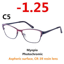 Load image into Gallery viewer, 0 -0.50 -0.75 -175 -5.5 -6 Metal frame Photochromic Sunglasses Chameleon Lens Myopia Glasses Women Short-sighted Eyeglasses