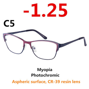 0 -0.50 -0.75 -175 -5.5 -6 Metal frame Photochromic Sunglasses Chameleon Lens Myopia Glasses Women Short-sighted Eyeglasses
