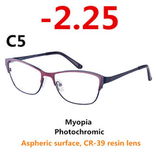 Load image into Gallery viewer, 0 -0.50 -0.75 -175 -5.5 -6 Metal frame Photochromic Sunglasses Chameleon Lens Myopia Glasses Women Short-sighted Eyeglasses