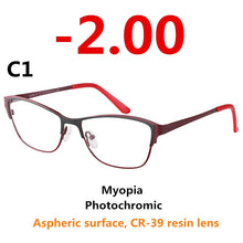 Load image into Gallery viewer, 0 -0.50 -0.75 -175 -5.5 -6 Metal frame Photochromic Sunglasses Chameleon Lens Myopia Glasses Women Short-sighted Eyeglasses