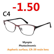 Load image into Gallery viewer, 0 -0.50 -0.75 -175 -5.5 -6 Metal frame Photochromic Sunglasses Chameleon Lens Myopia Glasses Women Short-sighted Eyeglasses