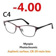 Load image into Gallery viewer, 0 -0.50 -0.75 -175 -5.5 -6 Metal frame Photochromic Sunglasses Chameleon Lens Myopia Glasses Women Short-sighted Eyeglasses