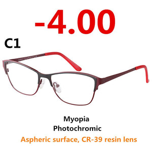 0 -0.50 -0.75 -175 -5.5 -6 Metal frame Photochromic Sunglasses Chameleon Lens Myopia Glasses Women Short-sighted Eyeglasses
