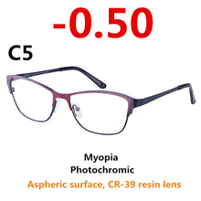Load image into Gallery viewer, 0 -0.50 -0.75 -175 -5.5 -6 Metal frame Photochromic Sunglasses Chameleon Lens Myopia Glasses Women Short-sighted Eyeglasses