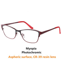 Load image into Gallery viewer, 0 -0.50 -0.75 -175 -5.5 -6 Metal frame Photochromic Sunglasses Chameleon Lens Myopia Glasses Women Short-sighted Eyeglasses