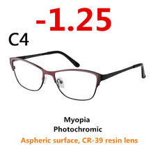 Load image into Gallery viewer, 0 -0.50 -0.75 -175 -5.5 -6 Metal frame Photochromic Sunglasses Chameleon Lens Myopia Glasses Women Short-sighted Eyeglasses