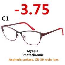 Load image into Gallery viewer, 0 -0.50 -0.75 -175 -5.5 -6 Metal frame Photochromic Sunglasses Chameleon Lens Myopia Glasses Women Short-sighted Eyeglasses