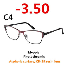 Load image into Gallery viewer, 0 -0.50 -0.75 -175 -5.5 -6 Metal frame Photochromic Sunglasses Chameleon Lens Myopia Glasses Women Short-sighted Eyeglasses