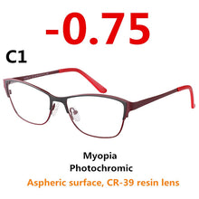 Load image into Gallery viewer, 0 -0.50 -0.75 -175 -5.5 -6 Metal frame Photochromic Sunglasses Chameleon Lens Myopia Glasses Women Short-sighted Eyeglasses