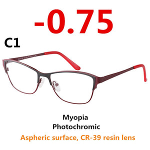 0 -0.50 -0.75 -175 -5.5 -6 Metal frame Photochromic Sunglasses Chameleon Lens Myopia Glasses Women Short-sighted Eyeglasses