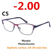 Load image into Gallery viewer, 0 -0.50 -0.75 -175 -5.5 -6 Metal frame Photochromic Sunglasses Chameleon Lens Myopia Glasses Women Short-sighted Eyeglasses