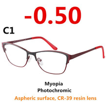 Load image into Gallery viewer, 0 -0.50 -0.75 -175 -5.5 -6 Metal frame Photochromic Sunglasses Chameleon Lens Myopia Glasses Women Short-sighted Eyeglasses