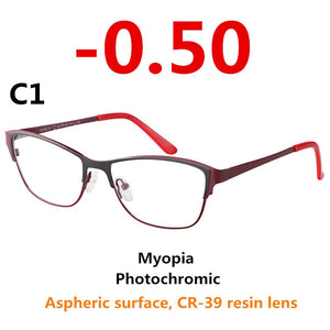 0 -0.50 -0.75 -175 -5.5 -6 Metal frame Photochromic Sunglasses Chameleon Lens Myopia Glasses Women Short-sighted Eyeglasses