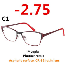 Load image into Gallery viewer, 0 -0.50 -0.75 -175 -5.5 -6 Metal frame Photochromic Sunglasses Chameleon Lens Myopia Glasses Women Short-sighted Eyeglasses