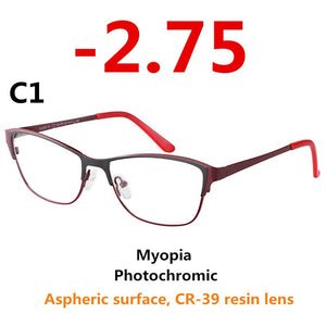 0 -0.50 -0.75 -175 -5.5 -6 Metal frame Photochromic Sunglasses Chameleon Lens Myopia Glasses Women Short-sighted Eyeglasses