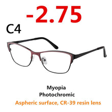 Load image into Gallery viewer, 0 -0.50 -0.75 -175 -5.5 -6 Metal frame Photochromic Sunglasses Chameleon Lens Myopia Glasses Women Short-sighted Eyeglasses