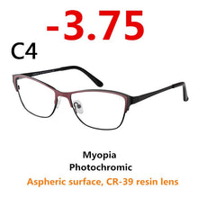 Load image into Gallery viewer, 0 -0.50 -0.75 -175 -5.5 -6 Metal frame Photochromic Sunglasses Chameleon Lens Myopia Glasses Women Short-sighted Eyeglasses