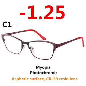 0 -0.50 -0.75 -175 -5.5 -6 Metal frame Photochromic Sunglasses Chameleon Lens Myopia Glasses Women Short-sighted Eyeglasses