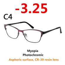 Load image into Gallery viewer, 0 -0.50 -0.75 -175 -5.5 -6 Metal frame Photochromic Sunglasses Chameleon Lens Myopia Glasses Women Short-sighted Eyeglasses