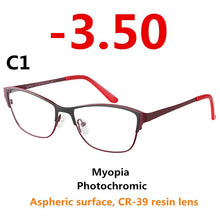 Load image into Gallery viewer, 0 -0.50 -0.75 -175 -5.5 -6 Metal frame Photochromic Sunglasses Chameleon Lens Myopia Glasses Women Short-sighted Eyeglasses